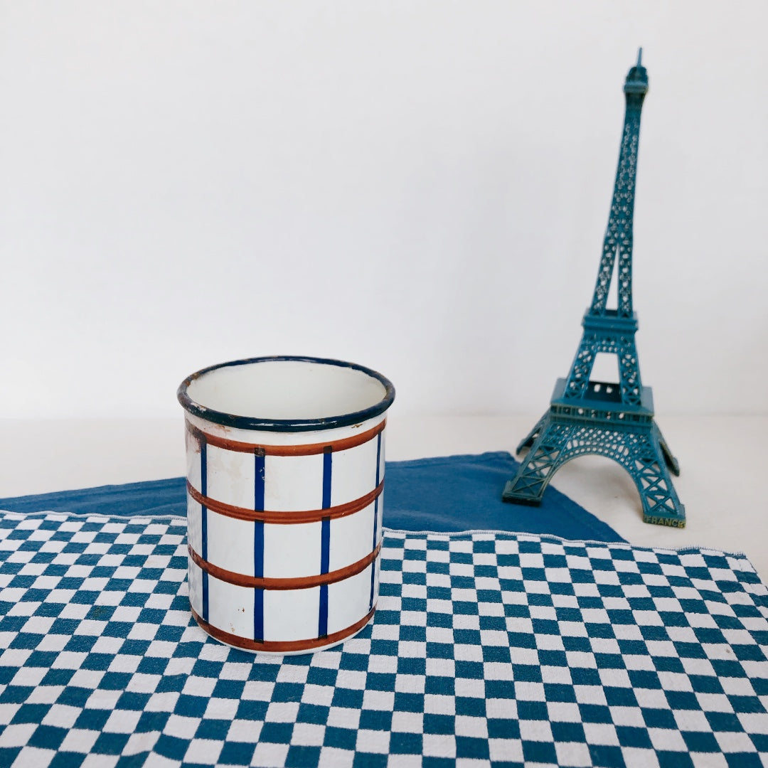 フランスアンティーク・ヴィンテージ バスク柄 ホーロー製キャニスター E フランスアンティーク/ビンテージ雑貨 ブロカント 蚤の市