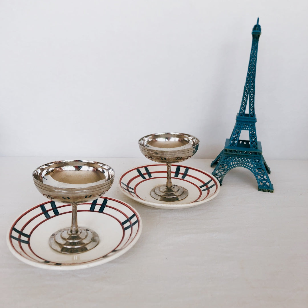 ジアン Gien 『BAYONNE』サラディエ/スーピエール バスク柄 レッド✕ブルー フランスアンティーク・食器・皿・プレート ブロカント