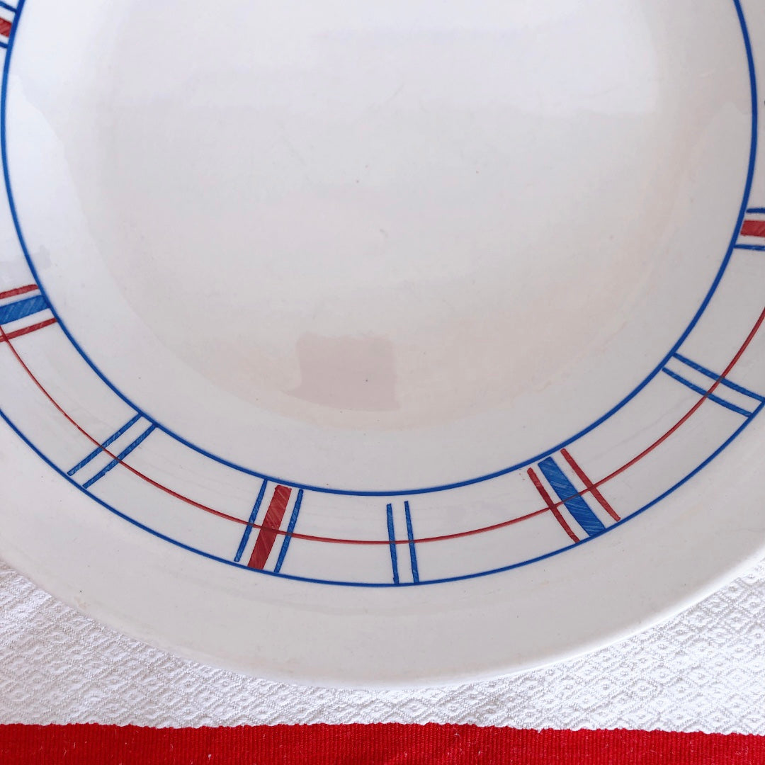 リュネビル バスク柄 大皿/大深皿/サラディエ トリコロールカラー フランスアンティーク食器 ブロカント 蚤の市