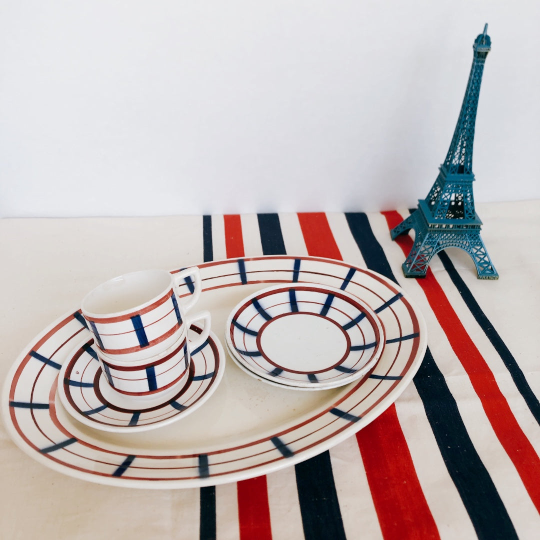 ディゴワンサルグミンヌ カップ&ソーサー A バスク柄 FANDANGO『ルージュ・マリン』フランスアンティーク食器 フランス 蚤の市