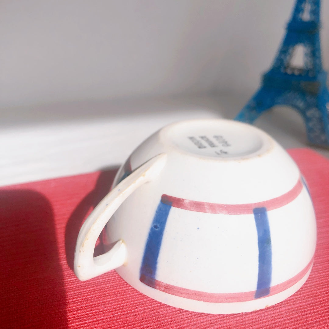 ディゴワンサルグミンヌ バスク柄 コーヒーカップ 『ルージュ・マリン』A フランスアンティーク食器 フランス蚤の市・ブロカント バスク柄食器