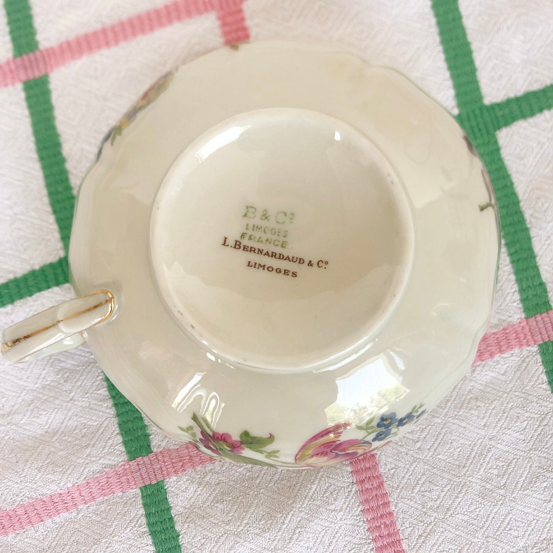 フランス リモージュ B&C のカップ&ソーサー 花柄 フランスアンティーク食器 ブロカント 蚤の市