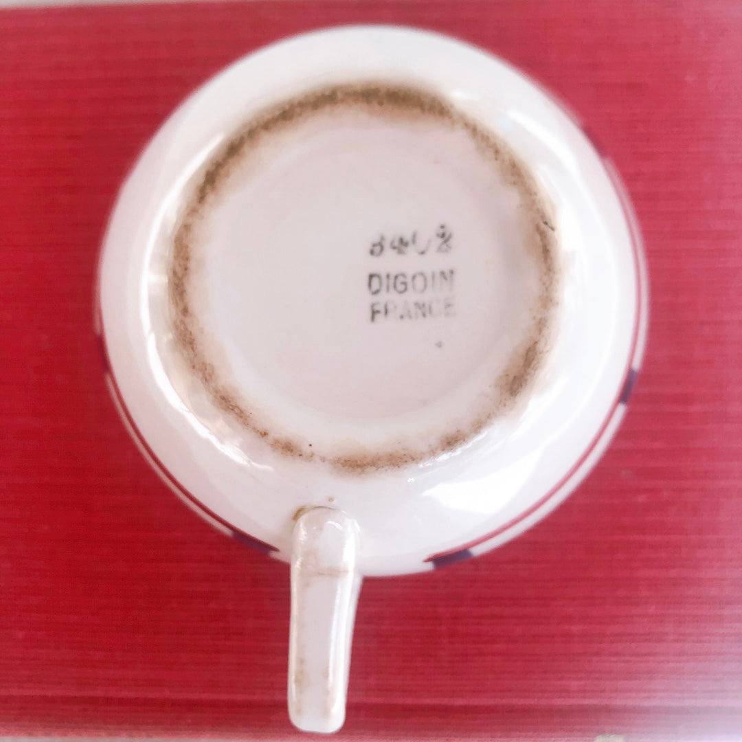 ディゴワンサルグミンヌ バスク柄 コーヒーカップ 『ルージュ・マリン』 フランスアンティーク食器 フランス蚤の市・ブロカント バスク柄食器