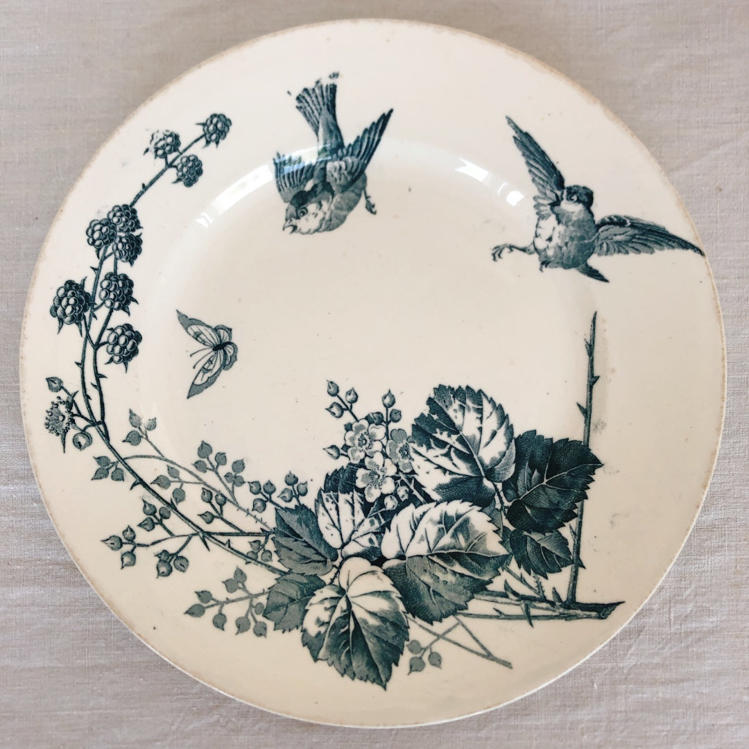 フランスアンティーク K&G Luneville リュネヴィル 『RONCE』木苺&鳥 A フランスアンティーク食器 ブロカント 蚤の市