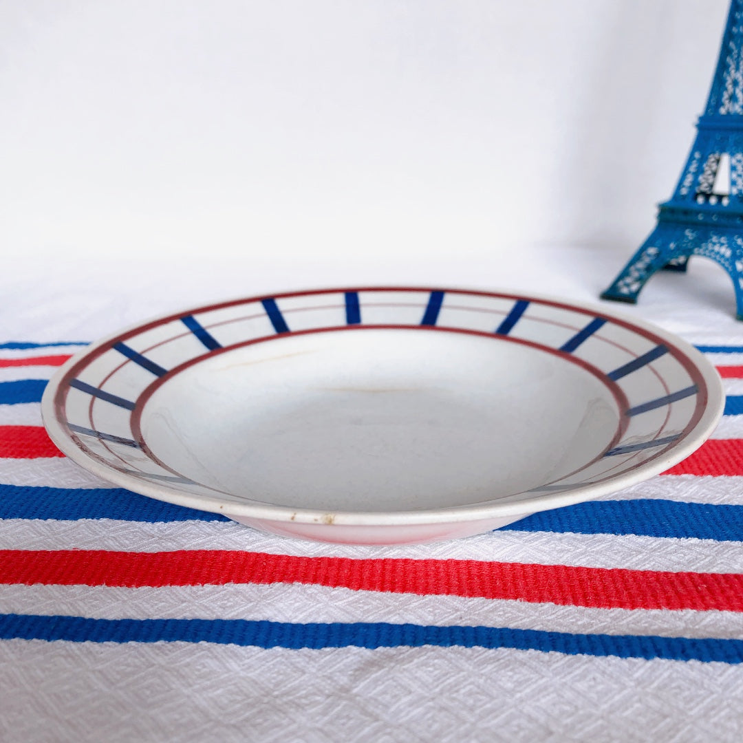 ディゴワンサルグミンヌ バスク柄 深皿/スーププレート FANDANGO『ルージュ・マリン』K フランスアンティーク食器 フランス 蚤の市