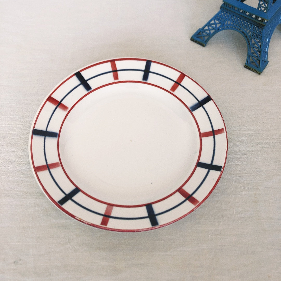 フランス サンタマン バスク柄プレート 平皿 C 赤ｘ青 アンティーク食器