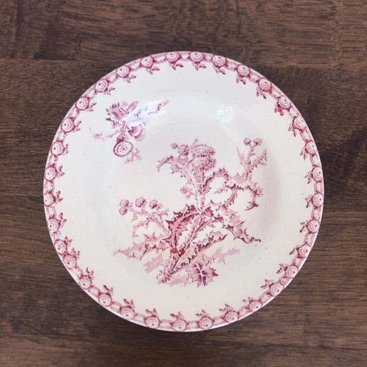 フランスアンティークプレート GIEN ジアン あざみ柄 スーププレート A レッド アンティーク食器・皿 ブロカント 蚤の市