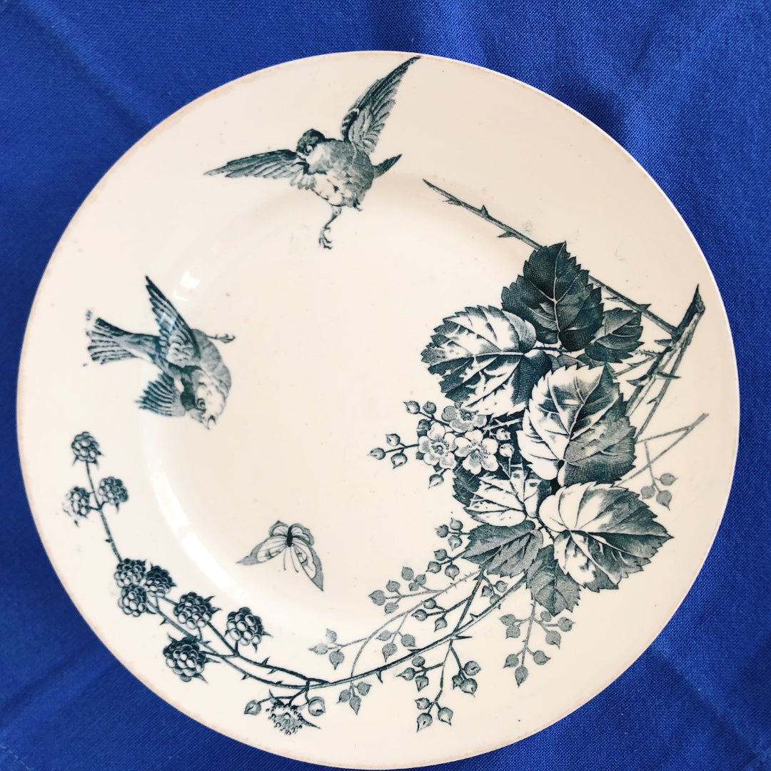 フランスアンティーク K&G Luneville リュネヴィル 『RONCE/ロンス』木苺&鳥 Bフランスアンティーク食器 ブロカント 蚤の市