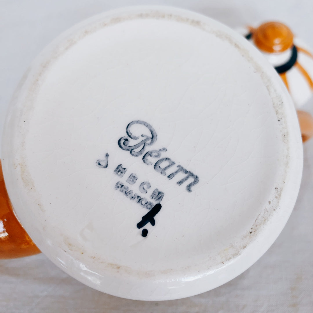 『ご予約』クレイユモントロー HBCM Béarn バスク柄 コーヒー/ティポット「イエロー・ダークブルー」フランスアンティーク ブロカント 蚤の市