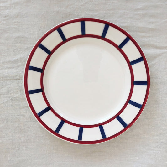 フランスアンティーク HBCM Béarn クレイユエモントロー バスク柄 デザート・サイドプレート「レッドxブルー」b フランスアンティーク食器 ブロカント 蚤の市