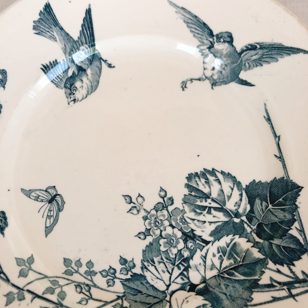 フランスアンティーク K&G Luneville リュネヴィル 『RONCE/ロンス』木苺&鳥 Bフランスアンティーク食器 ブロカント 蚤の市