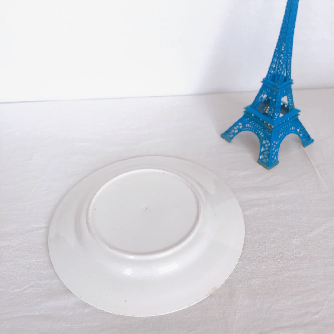 バドンヴィレー ディナープレート/平皿 23.8cm バスク柄 『レッド・ブルー』 フランスアンティーク食器 フランス蚤の市 ブロカント