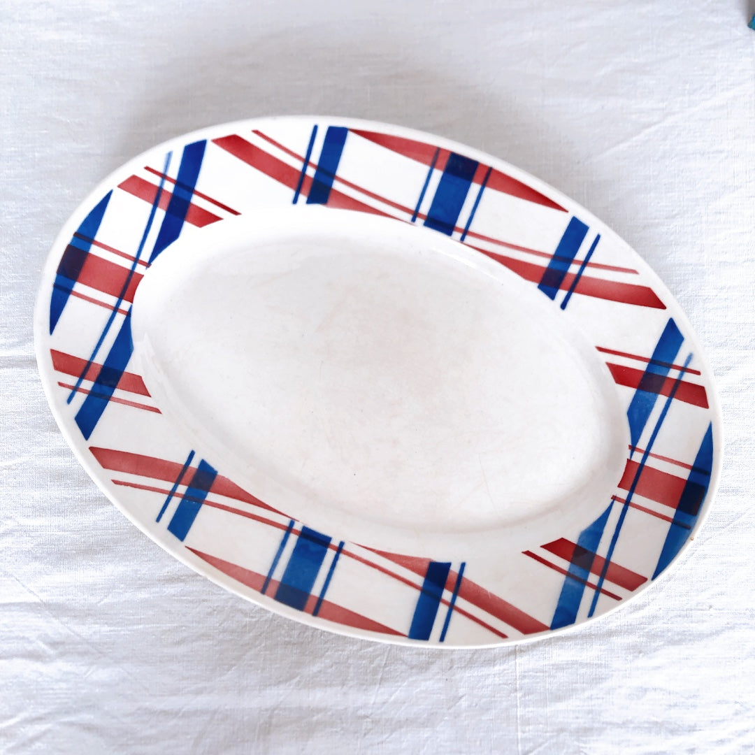 ディゴワンサルグミンヌ 『BASQUE』バスク柄 オーバル皿 楕円形大皿フランスアンティーク食器 フランス蚤の ブロカント バスクアンティーク