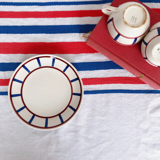 ご予約 ディゴワンサルグミンヌ バスク柄 デザートプレート 17.5cm A&C ルージュ・マリンブルー 他3点セット フランスアンティーク食器 フランス蚤の市・ブロカント