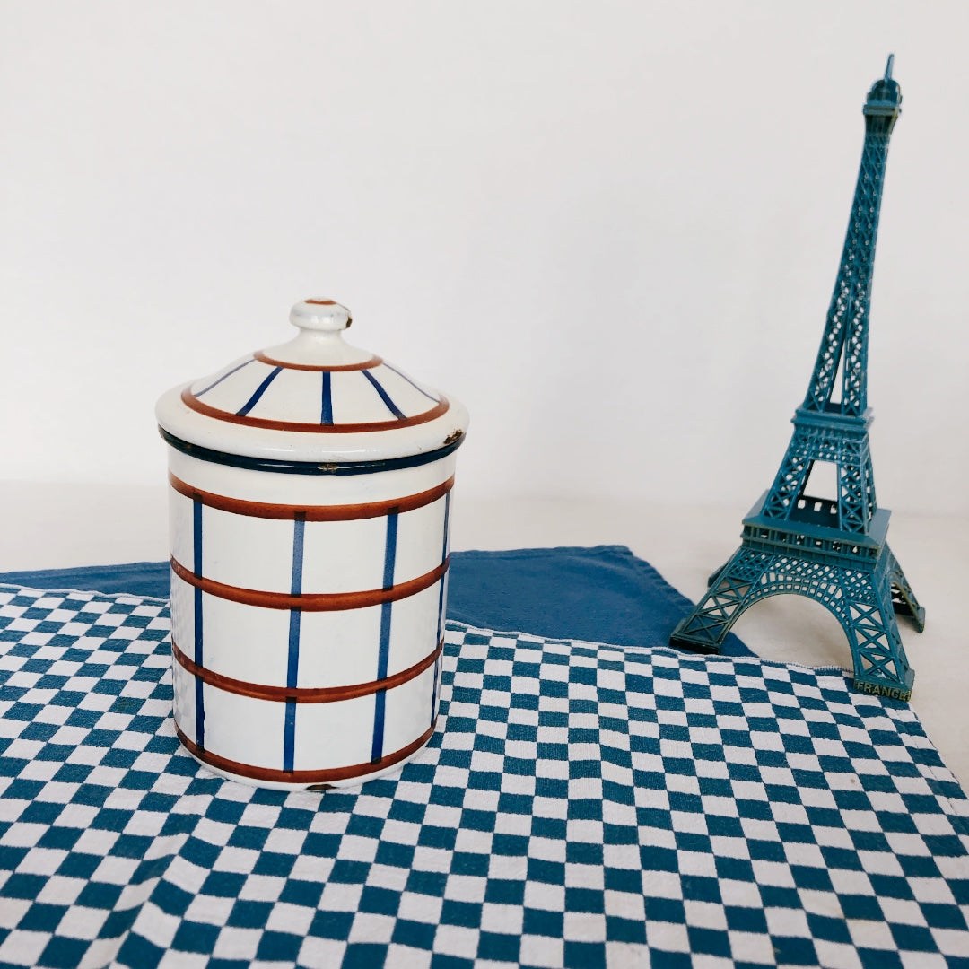 フランスアンティーク・ヴィンテージ バスク柄 ホーロー製キャニスター D フランスアンティーク/ビンテージ雑貨 ブロカント 蚤の市