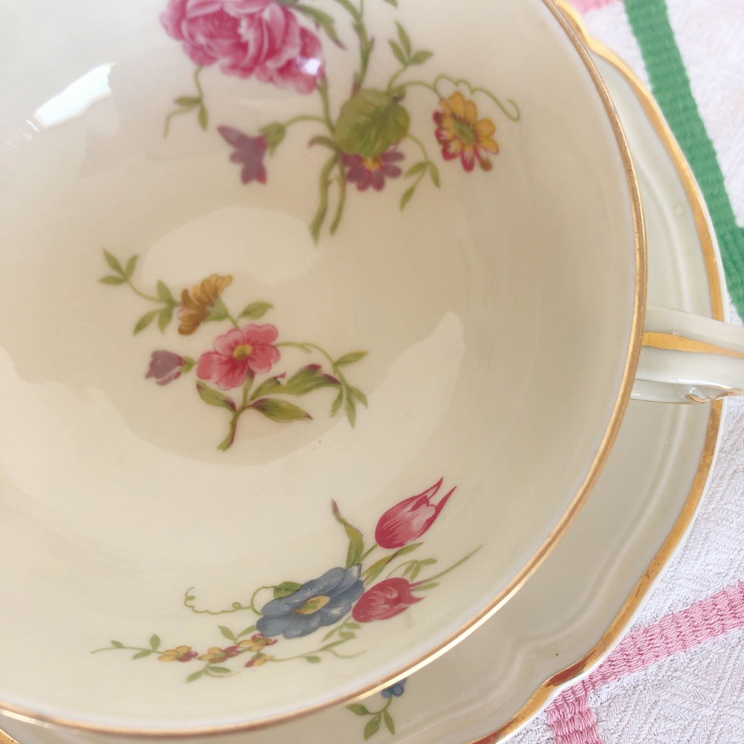 フランス リモージュ B&C のカップ&ソーサー 花柄 フランスアンティーク食器 ブロカント 蚤の市