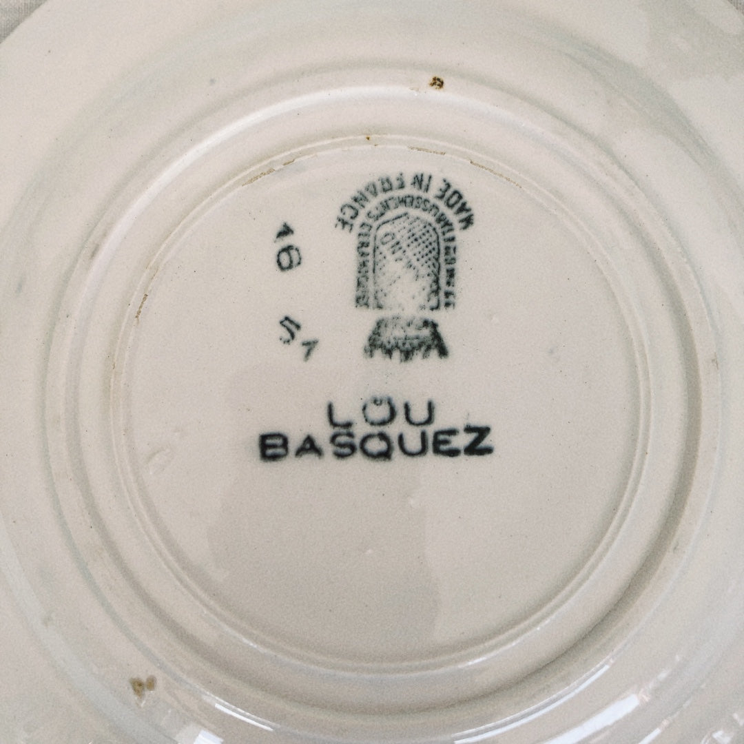 サンタマン 『Lou Basquez』デザートプレート バスク柄 『レッドxブルー』G フランスアンティーク食器 フランス 蚤の市