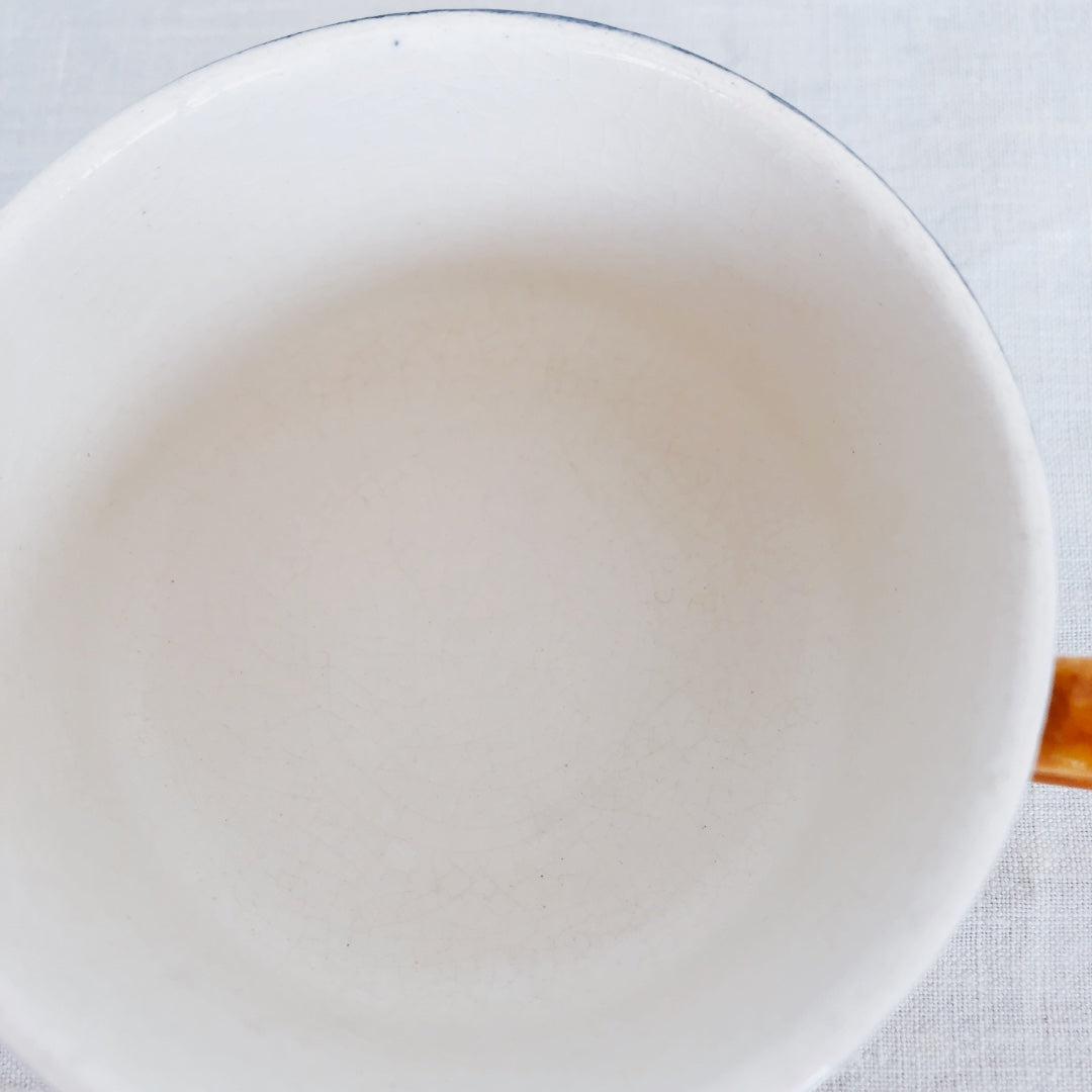 ご予約 クレイユモントロー HBCM Béarn バスク柄 カップ&ソーサー「イエローxブルー」A フランスアンティーク・食器・皿・プレート ブロカント