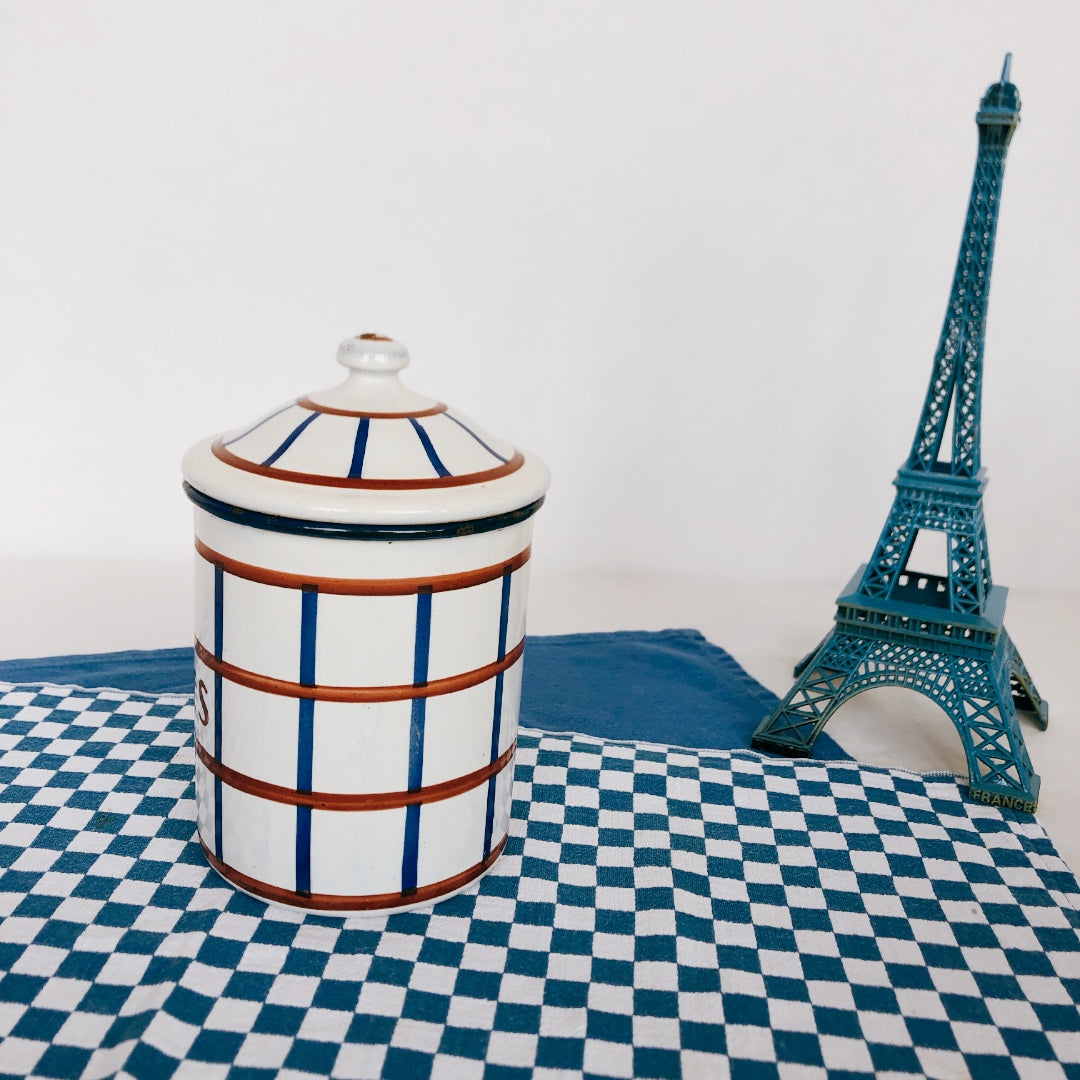 フランスアンティーク・ヴィンテージ バスク柄 ホーロー製キャニスター D フランスアンティーク/ビンテージ雑貨 ブロカント 蚤の市