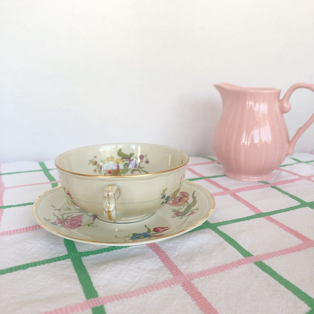 フランス リモージュ B&C のカップ&ソーサー 花柄 フランスアンティーク食器 ブロカント 蚤の市