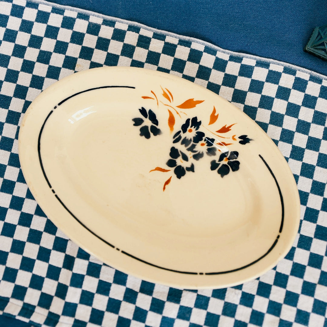 Badonviller バドンヴィレー ラヴィエ ブルーの花柄 フランスアンティーク食器 ブロカント 蚤の市