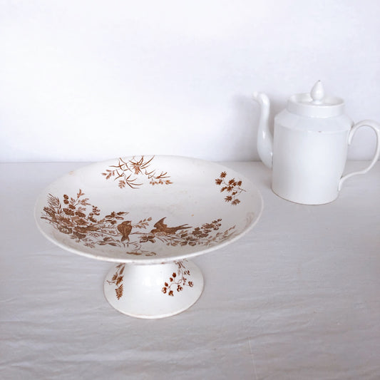 フランス ロンウィー 小鳥柄のコンポティエ コンポート皿 フランスアンティーク食器 ブロカント 蚤の市