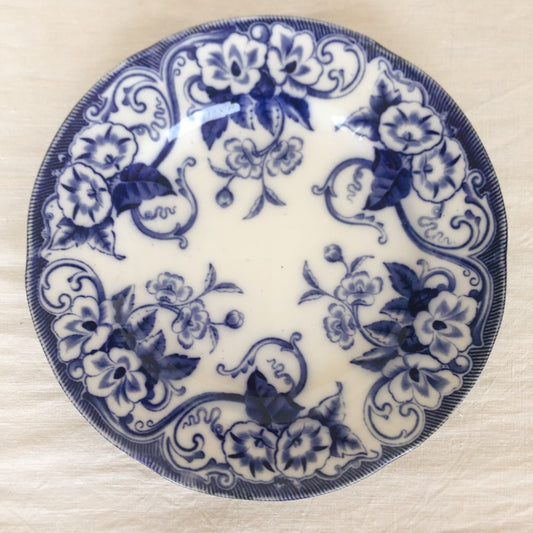フランスアンティーク クレイユモントロー 『フローラ』プレート・平皿 ブルー アンティーク食器 フランスブロカント・蚤の市