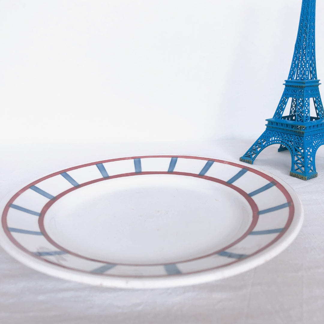 バドンヴィレー ディナープレート/平皿 23.8cm バスク柄 『レッド・ブルー』 フランスアンティーク食器 フランス蚤の市 ブロカント
