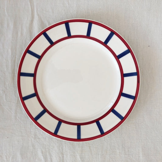 フランスアンティーク HBCM Béarn クレイユエモントロー バスク柄 デザート・サイドプレート「レッドxブルー」a フランスアンティーク食器 ブロカント 蚤の市