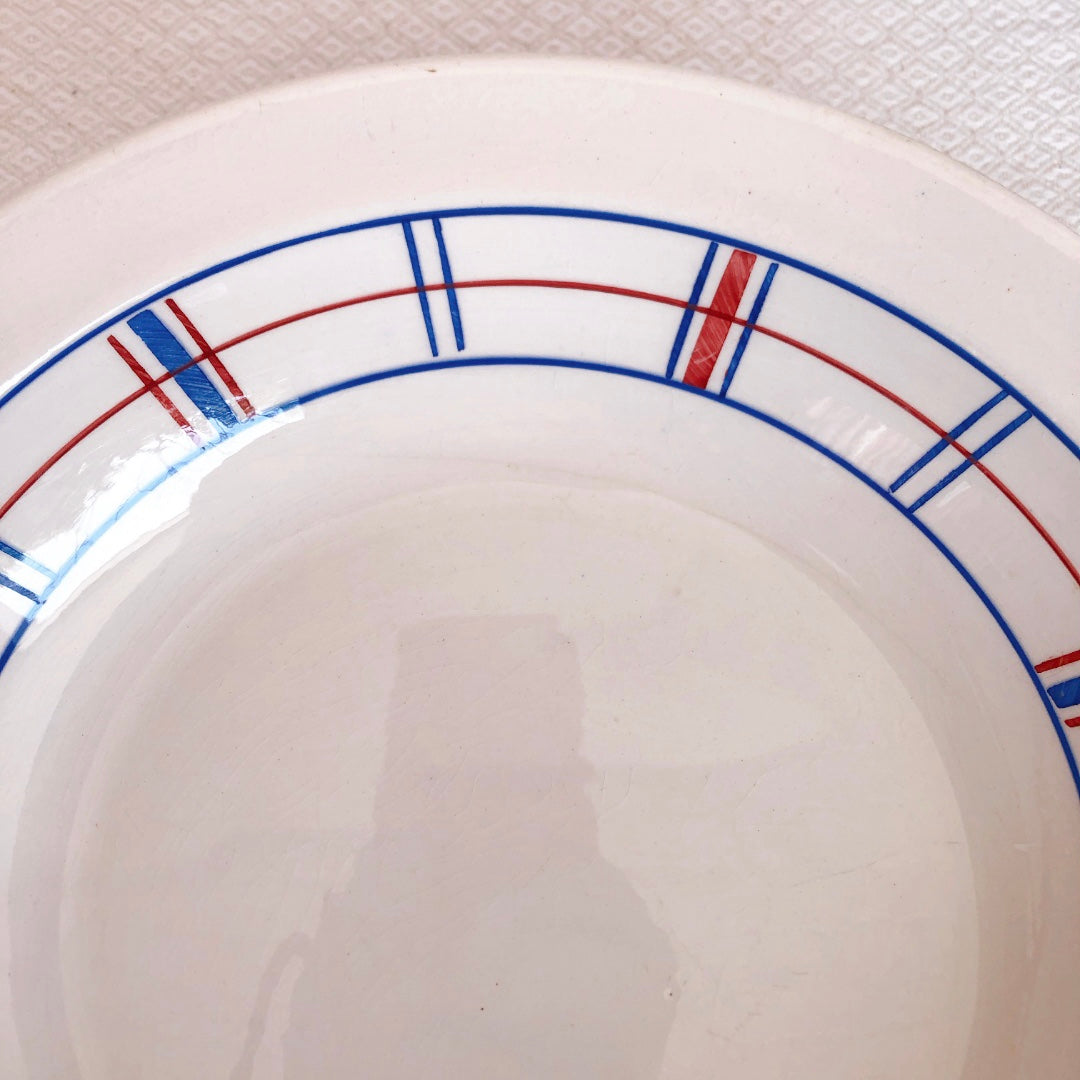 リュネビル バスク柄 大皿/大深皿/サラディエ トリコロールカラー フランスアンティーク食器 ブロカント 蚤の市