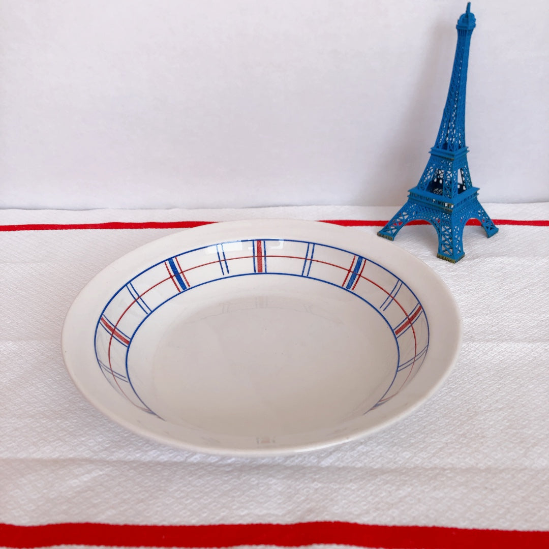 リュネビル バスク柄 大皿/大深皿/サラディエ トリコロールカラー フランスアンティーク食器 ブロカント 蚤の市