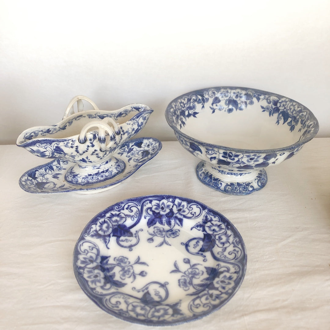 フランスアンティーク クレイユモントロー 『フローラ』プレート・平皿 ブルー アンティーク食器 フランスブロカント・蚤の市