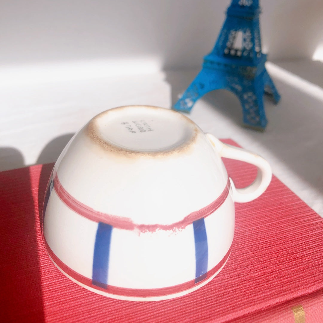 ディゴワンサルグミンヌ バスク柄 コーヒーカップ 『ルージュ・マリン』 フランスアンティーク食器 フランス蚤の市・ブロカント バスク柄食器