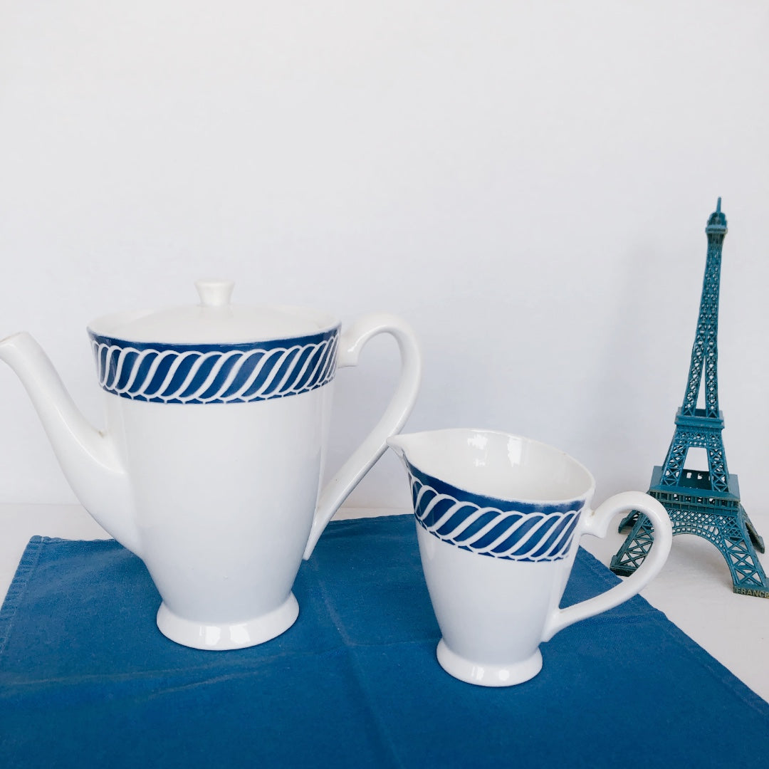 ディゴワンサルグミンヌ Digoin&sarregumines コーヒー/ティーポット ”JACQUOT” ブルー フランスアンティーク食器 ブロカント 蚤の市