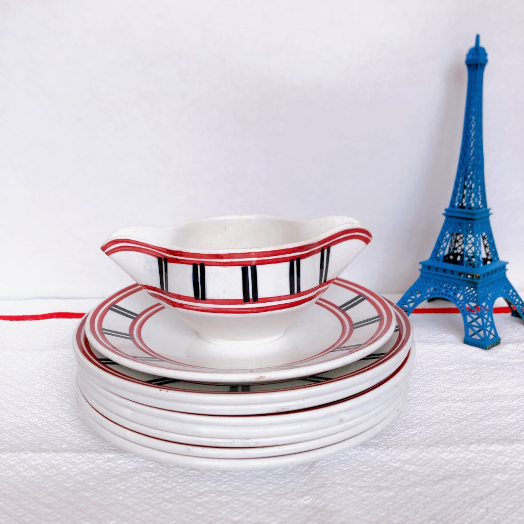 ムーランデルー Moulin des Loups バスク柄 デザートプレート/平皿 A フランスアンティーク食器 ブロカント 蚤の市