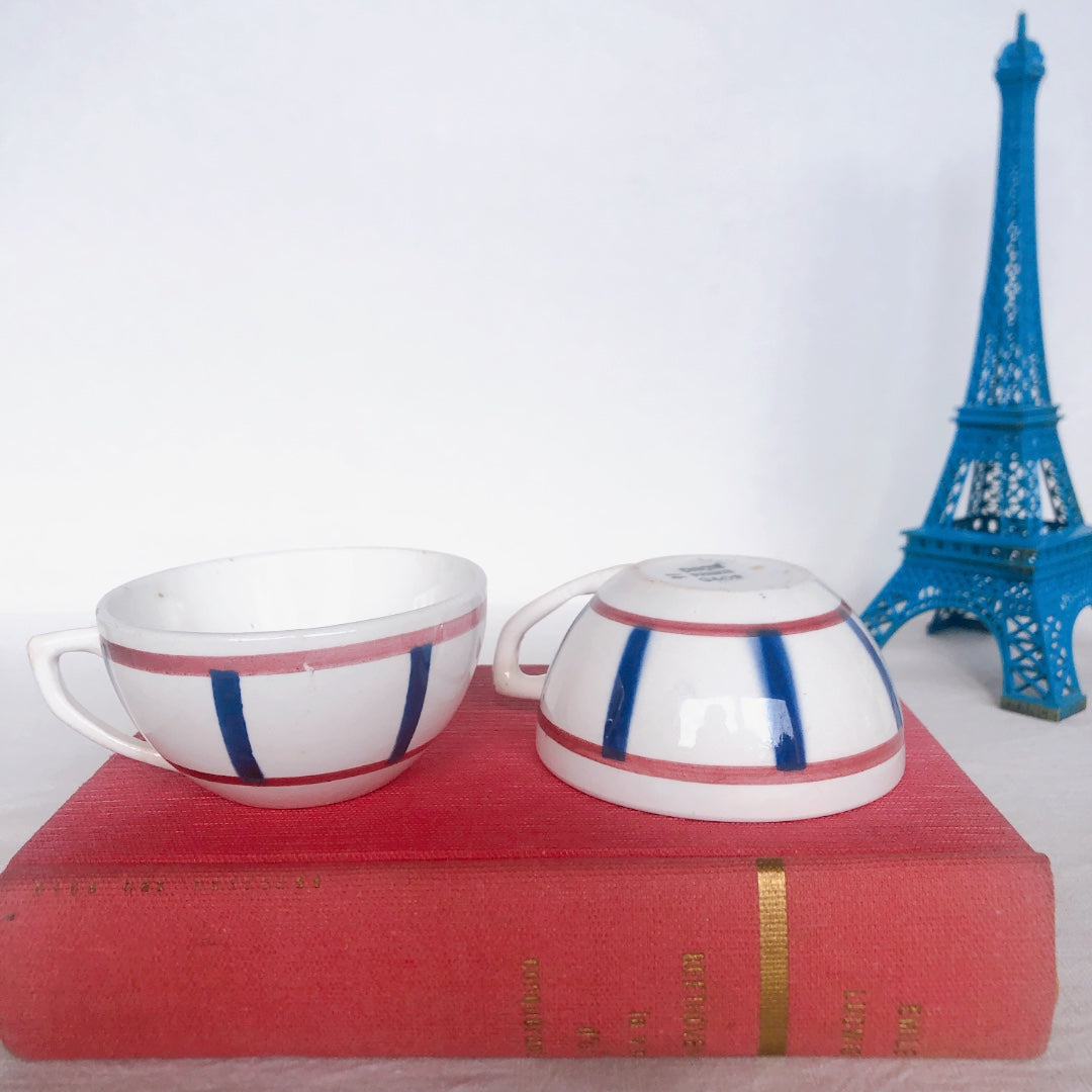 ディゴワンサルグミンヌ バスク柄 コーヒーカップ 『ルージュ・マリン』B フランスアンティーク食器 フランス蚤の市・ブロカント バスク柄食器
