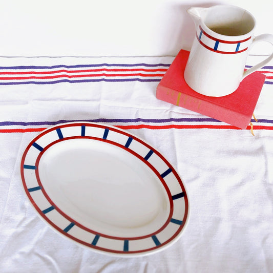 バドンヴィレー オーバルプレート/楕円形プレート バスク柄 『レッド・ブルー』 フランスアンティーク食器 フランス蚤の市 ブロカント