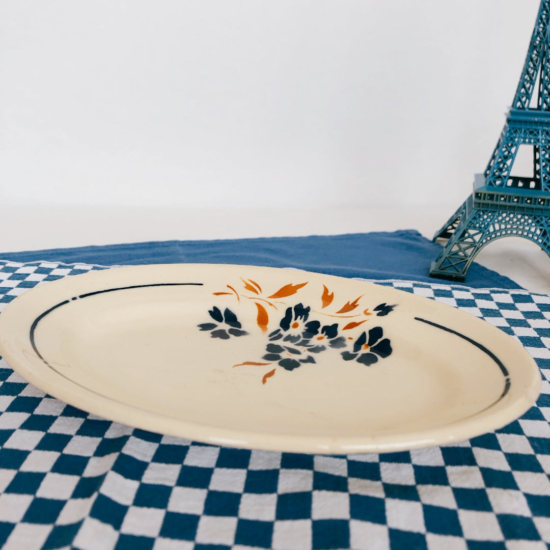 Badonviller バドンヴィレー ラヴィエ ブルーの花柄 フランスアンティーク食器 ブロカント 蚤の市