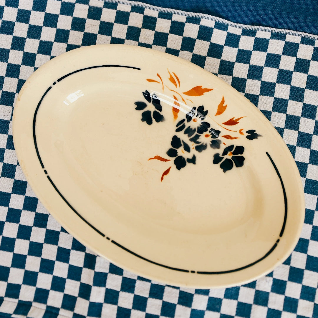 Badonviller バドンヴィレー ラヴィエ ブルーの花柄 フランスアンティーク食器 ブロカント 蚤の市