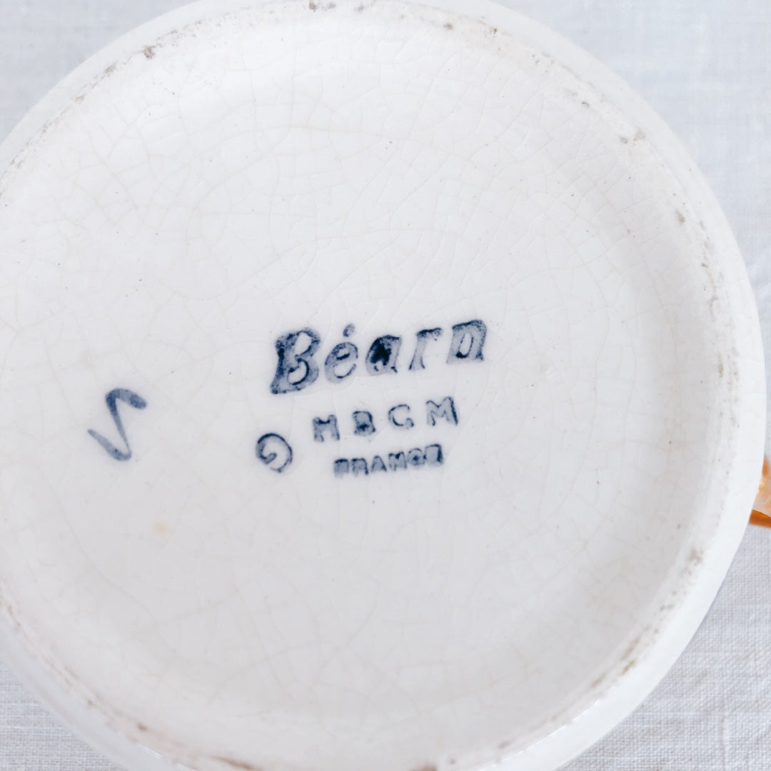 ご予約 クレイユモントロー HBCM Béarn バスク柄 カップ&ソーサー「イエローxブルー」A フランスアンティーク・食器・皿・プレート ブロカント