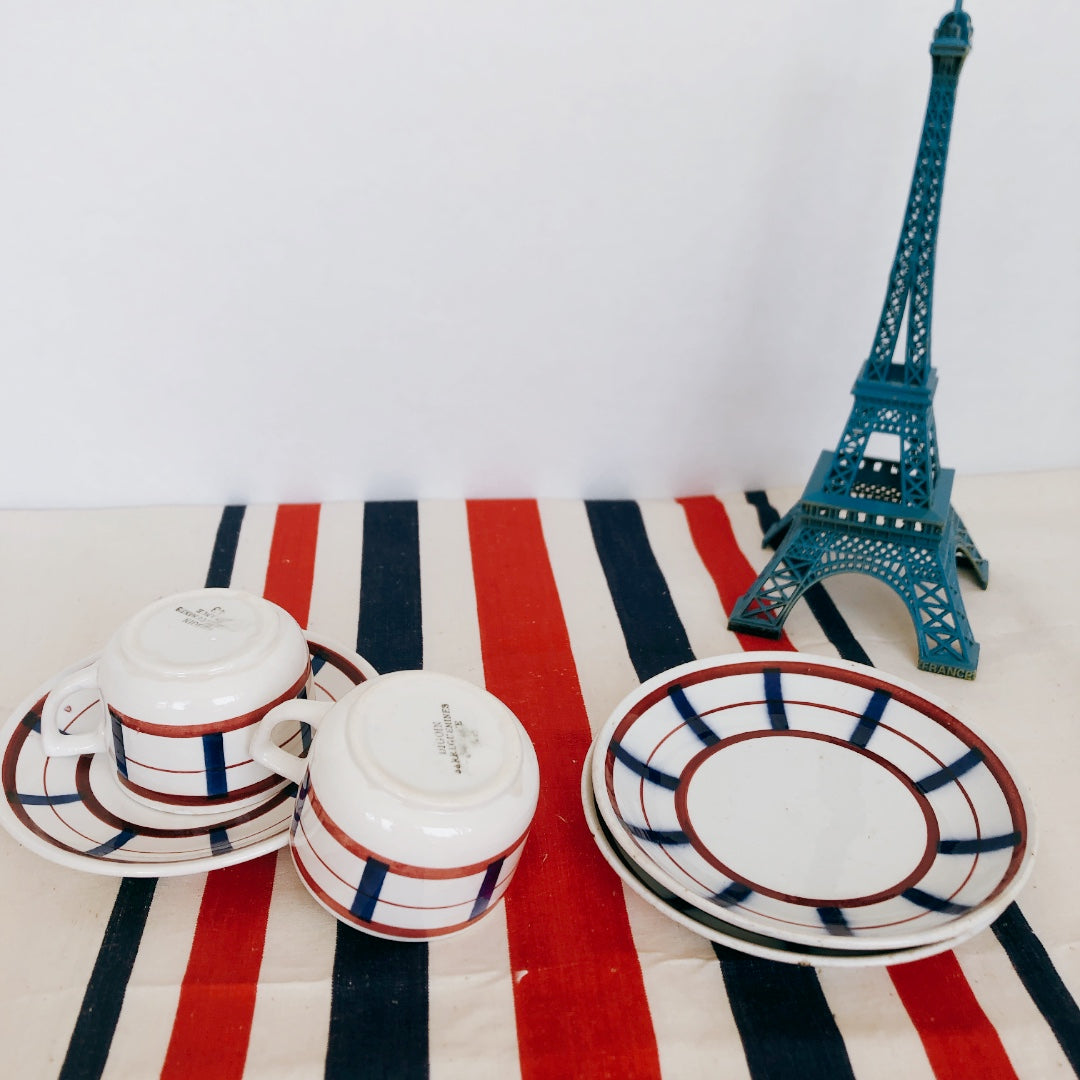 ディゴワンサルグミンヌ カップ&ソーサー A バスク柄 FANDANGO『ルージュ・マリン』フランスアンティーク食器 フランス 蚤の市