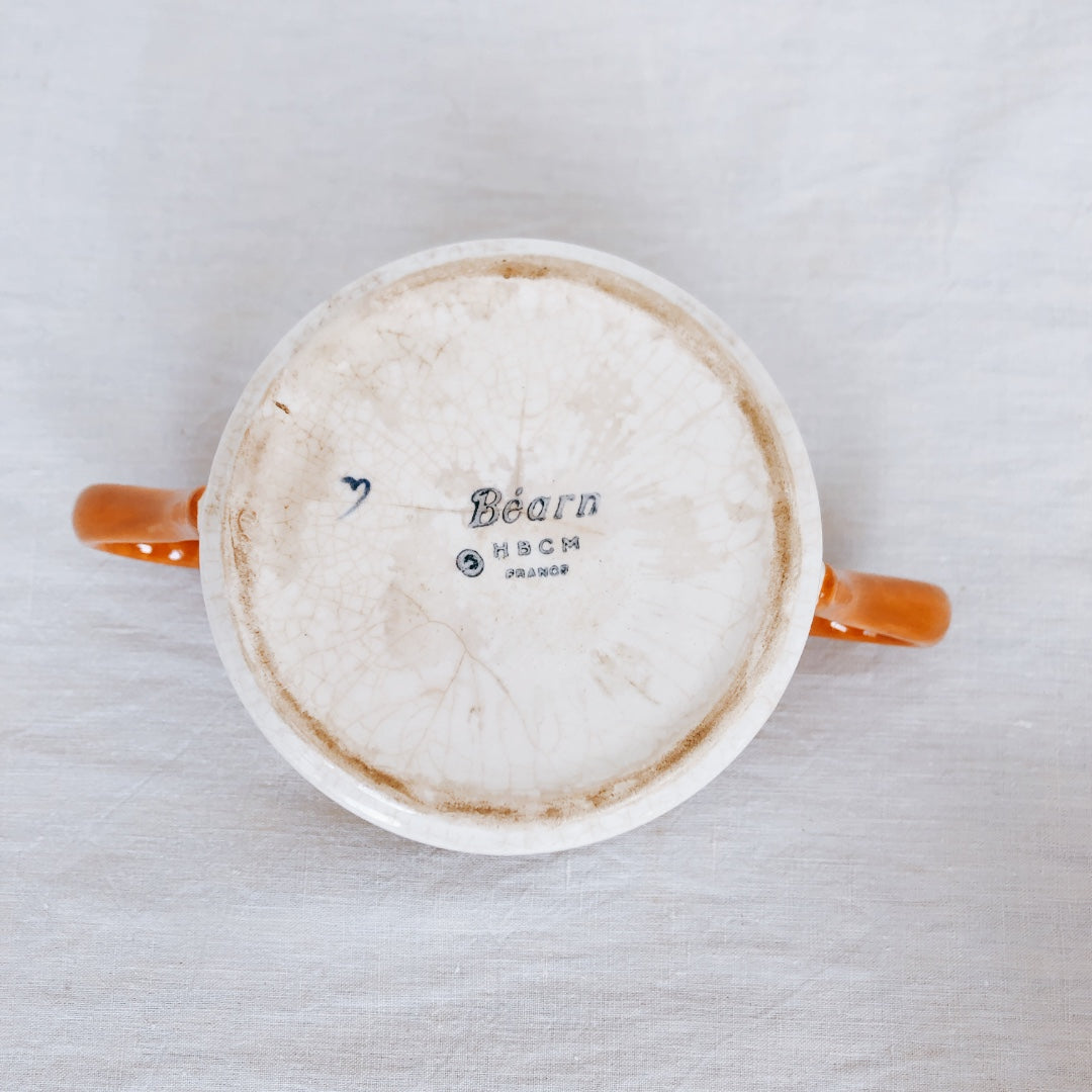 クレイユモントロー HBCM Béarn バスク柄 シュガーポット「イエローxダークブルー」フランスアンティーク・食器・皿・プレート ブロカント