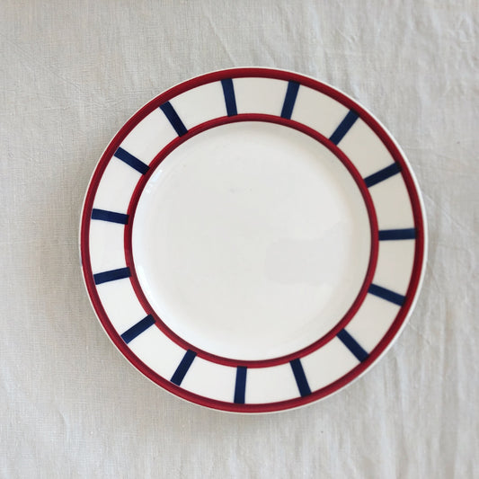 フランスアンティーク HBCM Béarn クレイユエモントロー バスク柄 デザート・サイドプレート「レッドxブルー」c フランスアンティーク食器 ブロカント 蚤の市