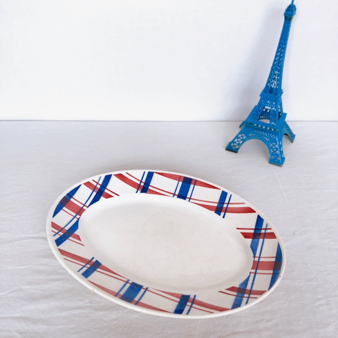ディゴワンサルグミンヌ 『BASQUE』バスク柄 オーバル皿 楕円形大皿フランスアンティーク食器 フランス蚤の ブロカント バスクアンティーク