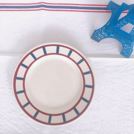 バドンヴィレー デザートプレート/平皿 バスク柄『レッド・ブルー』A フランスアンティーク食器 フランス蚤の市 ブロカント