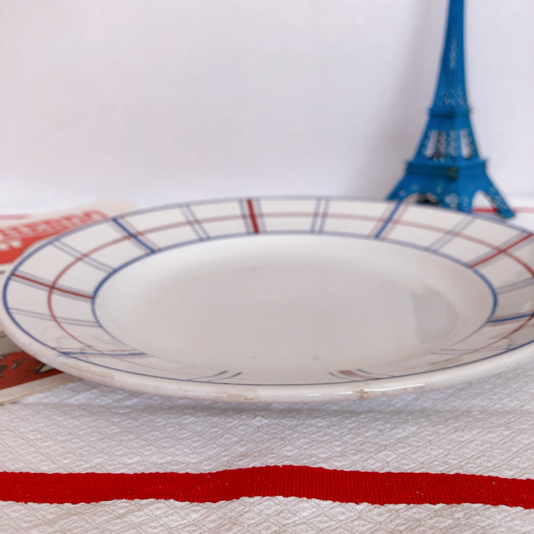 リュネビル バスク柄 大皿/ラウンドプレート32 トリコロールカラー フランスアンティーク食器 ブロカント 蚤の市