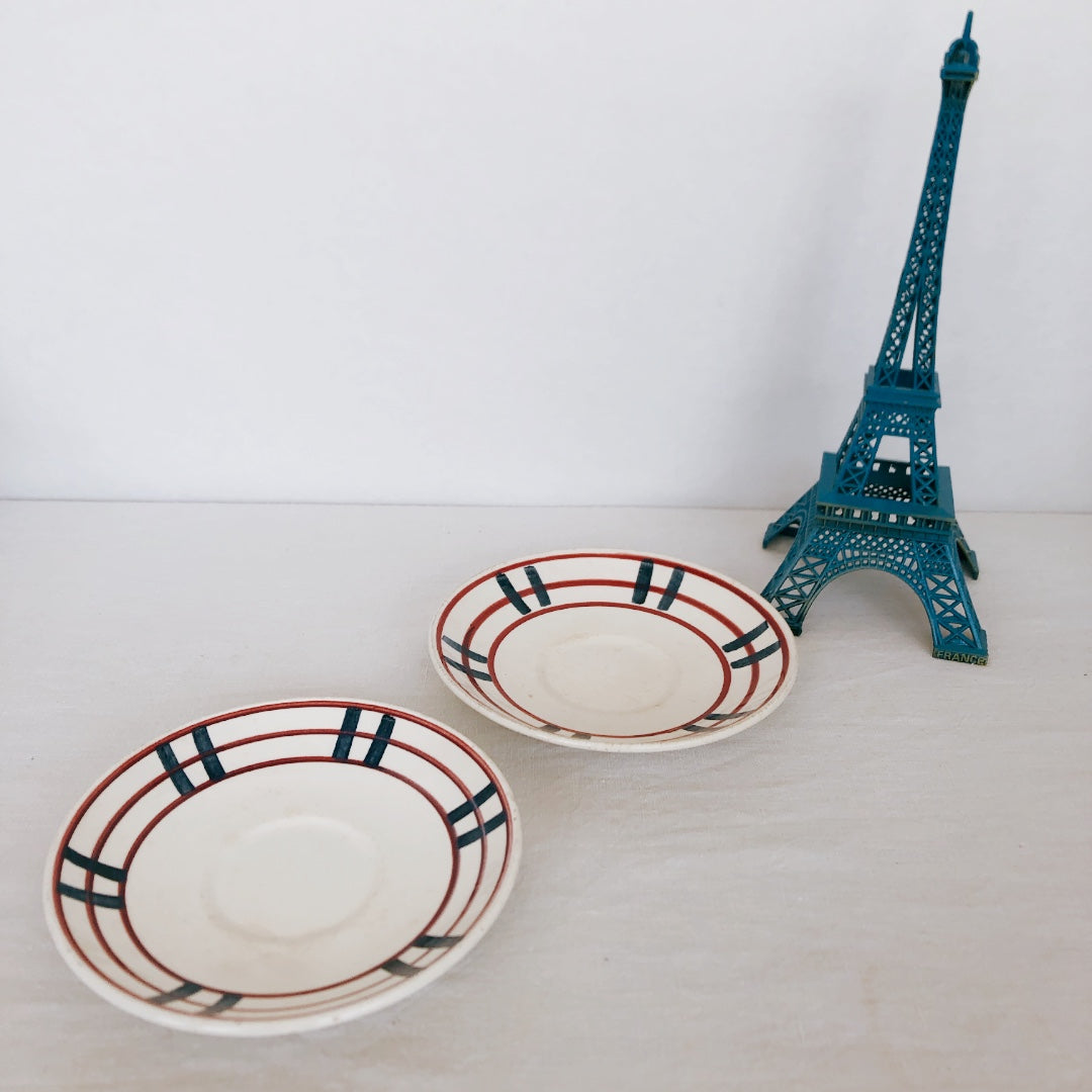 ジアン Gien 『BAYONNE』サラディエ/スーピエール バスク柄 レッド✕ブルー フランスアンティーク・食器・皿・プレート ブロカント