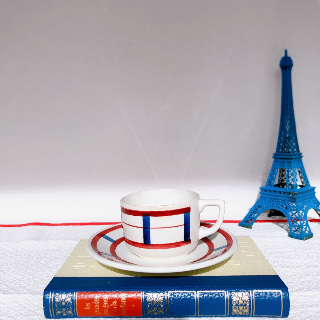 ディゴワンサルグミンヌ カップ&ソーサー B バスク柄 FANDANGO『ルージュ・マリン』フランスアンティーク食器 フランス 蚤の市