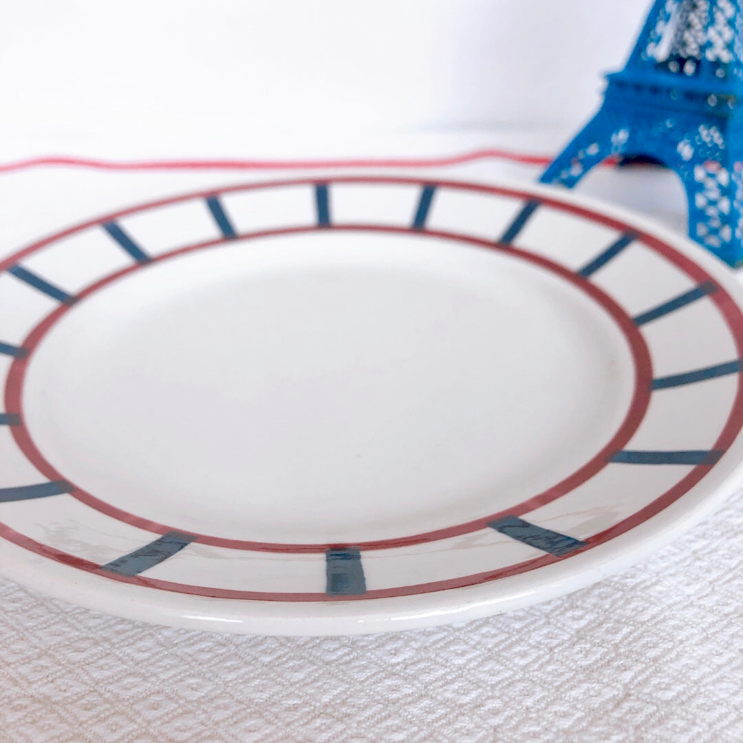 バドンヴィレー ディナープレート/平皿 バスク柄 『レッド・ブルー』D フランスアンティーク食器 フランス蚤の市 ブロカント