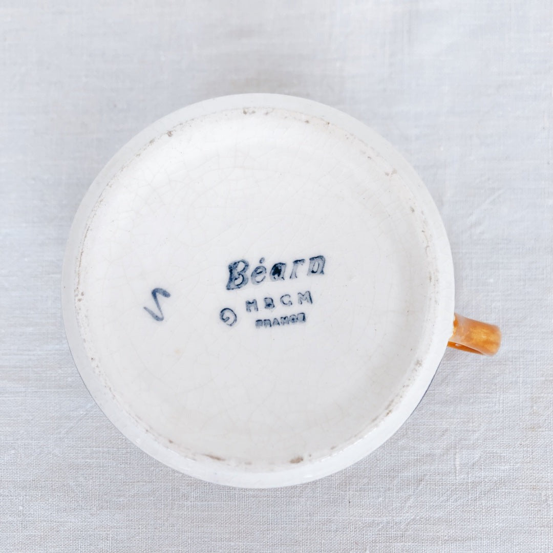 ご予約 クレイユモントロー HBCM Béarn バスク柄 カップ&ソーサー「イエローxブルー」A フランスアンティーク・食器・皿・プレート ブロカント